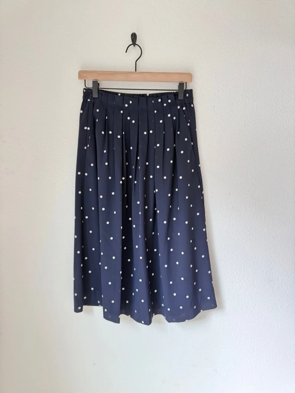 J.Crew Navy Polka Dot Stretch-Waist Midi Skirt - 4 - Like New
